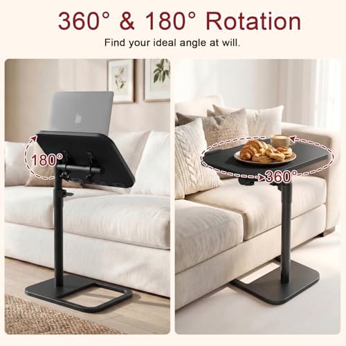 GOYLSER TV Tray Table Adjustable Height, Flip-Top, Snack Side Table with 360° Swivel and 180° Tilt, C Shaped End Table for Couch, Sofa, Dinner Eating and Recliner (Black)