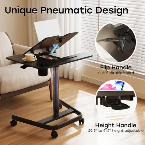 JOY worker Rolling Standing Desk, 60° Tiltable Mobile Laptop Desk, Black