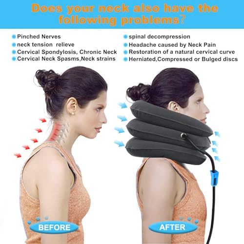 Cervical Neck Traction Device for Instant Neck Pain Relief - Inflatable & Adjustable Neck Stretcher Neck Support Brace, Neck Traction Pillow for Home Use Neck Decompression