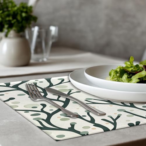 Marine Ocean Inspired Linen Placemats, Abstract Art Minimalist Table Mats for Table Washable Heat Insulation Thick Dining Mat, Indoor/Outdoor 12X18 in 6 Pcs