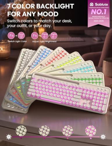 Wireless Keyboard and Mouse, Backlit Typewriter with Magnetic Wrist Rest