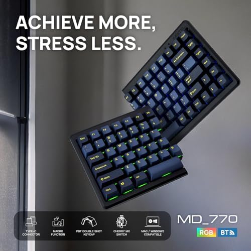 BAROCCOMiSTEL MD770 RGB BT5.0 Glaze Blue TKL Ergonomic Mechanical Keyboard, 75% Split Layout, Cherry MX, PBT DoubleShot Keycap, Mac/Windows OS Compatible (Cherry Red)
