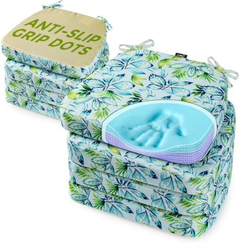 SUNROX Cooling Gel Memory Foam Chair Cushions, 2.6" Thick U-Shaped Dual-Layer Comfort Dining Chair Pads, Non Slip Seat Cushion with Ties for Indoor Kitchen Office 17"x16" Set of 8, Aqua Pilea Notata