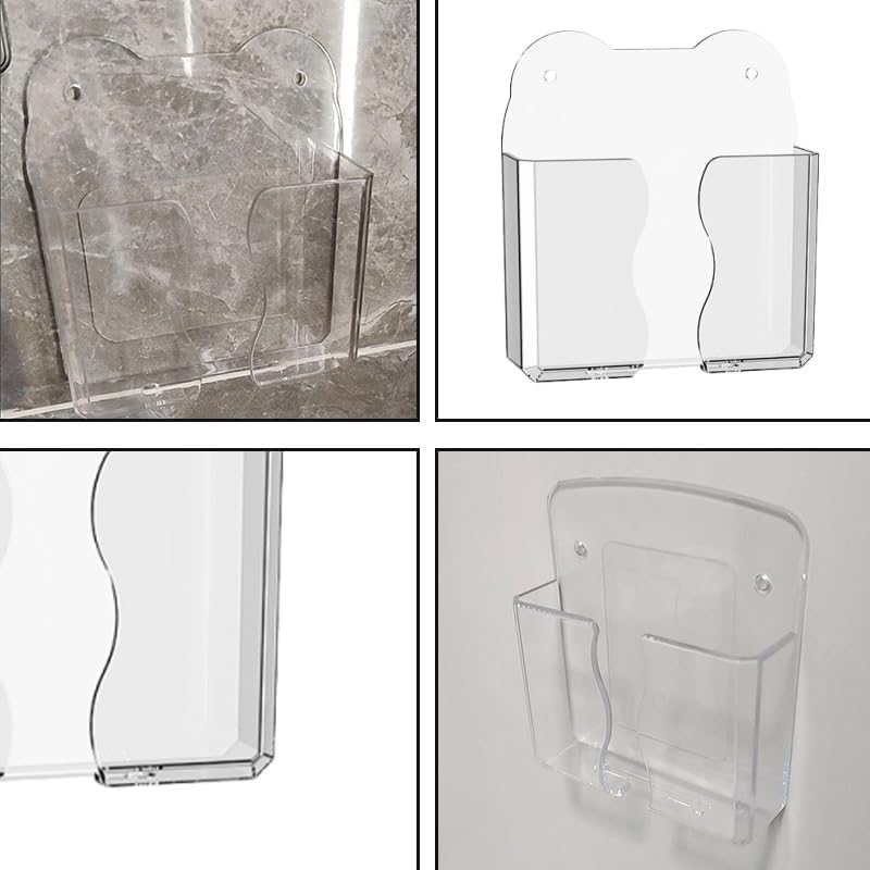 2-Pack Clear Wall Phone Holder - Self-Adhesive & Hardware Mount | Bottom Cable Access | Universal Smartphone Stand | Space-Saving Desk Organizer