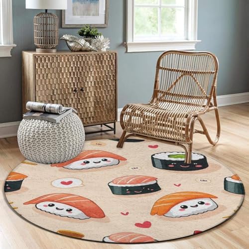 Men's Large Home Decor Mat, Soft Round Yoga Carpet, Non Slip Machine Washable Home Office Circle Rug Sushi