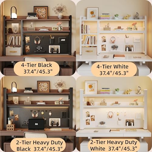 Desktop Hutch Bookshelf, 4-Tier Metal Desk Shelf for Top of Desk