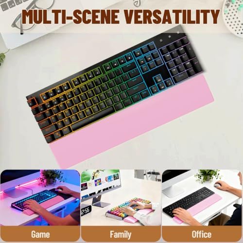 17 Inch Silicone Keyboard Wrist Rest, 0.59 Inch Thick Ergonomic Wrist Support for Full Size Mechanical & Membrane Keyboards, Honeycomb Non-Slip Pad for Office Gaming (Pink)