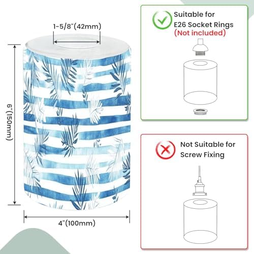3 Pack Cylinder Glass Lamp Shade Blue stripes seamless pattern palm leaf Covers with 1-5/8" Fitter Opening Light Fixture Replacement for Table Lamp Bathroom Vanity Light