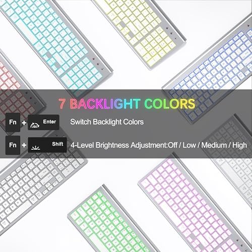 Wireless Backlit Keyboard and Mouse Ultra Slim Combo, TopMate -Silver White
