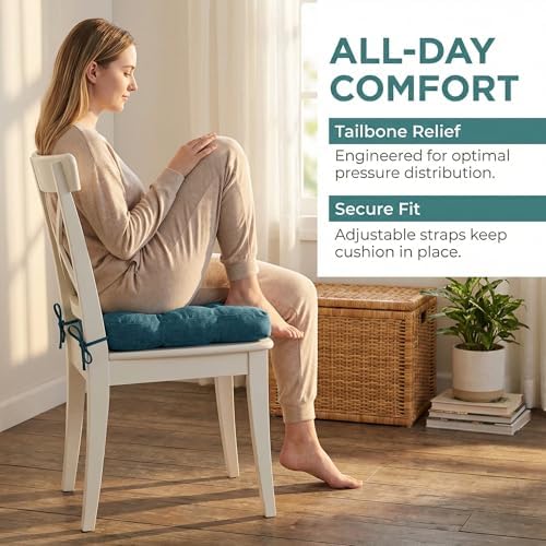 baibu 2-Layer Dining Chair Cushions, 2 Pack, 16.5 x 16.5 x 3.5 in, Blue