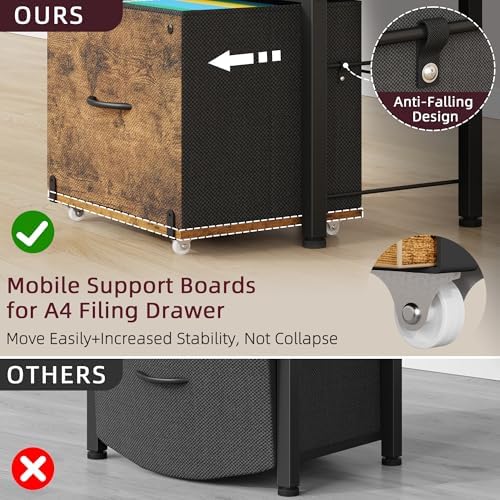 HIGDBFE File Cabinet with 2 Fabric Drawers and Printer Stand, Rustic Brown