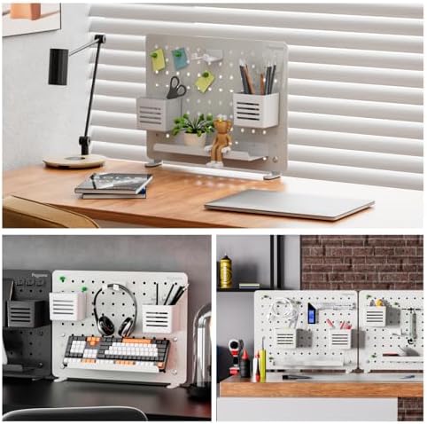 PEGZONE Clamp on Desk Pegboard, 16.5" x 12.6", with 10 Accessories, White