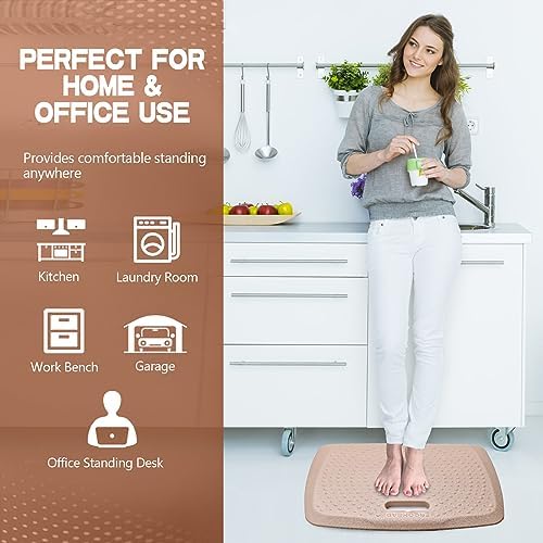 3/4 Inch Portable Anti Fatigue Standing Mat with Massage Points, Comfort Foot Standing Pad for Office Desk with Handle, Cushioned Kitchen Mat for Office & Home (Rose Gold, 17" X 22")