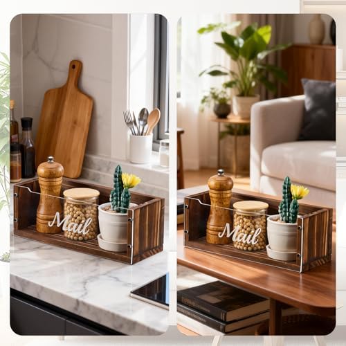 Solid Wood Letter Holder with 2 Slots Clear Acrylic Dividers