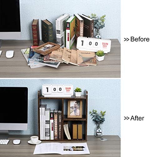 PAG-Mass Desktop Bookshelf Freestanding Wooden Countertop Bookcase Accessories Organizer Display Rack Dorm Desk Storage Shelf