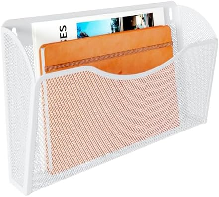 PAG-Mass 6 Pockets Wall File Holder Office Hanging File Organizer Metal Wall Mount Magazine Rack, White