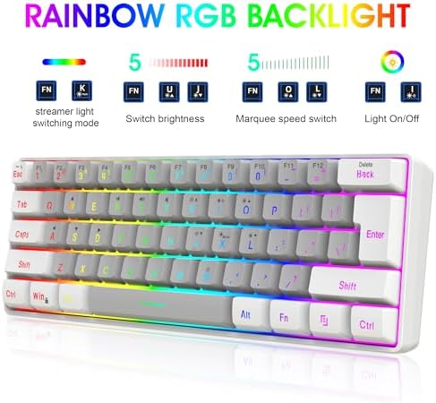 Snpurdiri 2.4G 60% Wireless Gaming Keyboard and Mouse Combo (White-Grey)