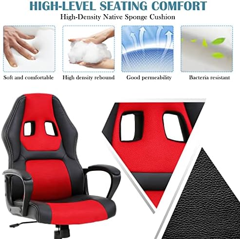 Red Gaming Chair for Kids, Ergonomic Office Chair Computer Chair with Adjustable High Back & Armrest, PU Leather Gamer Chair with 360°Swivel, Heavy Duty Gaming Chairs for Adults, Teens