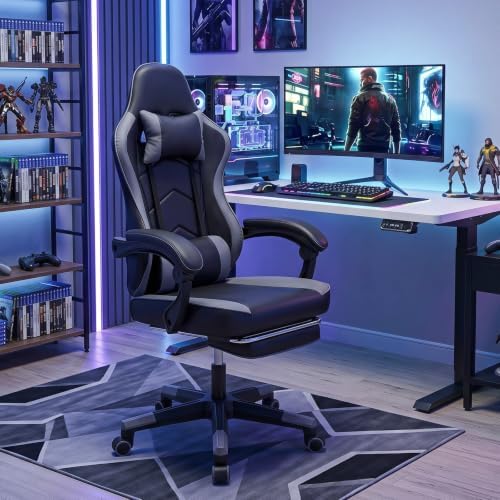 ELECWISH Ergonomic Gaming Chair, Reclining Computer Chair, Matte Gray