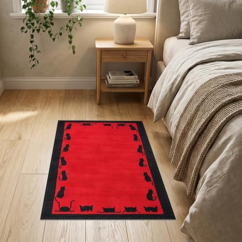 2'x3' Red Cat Crimson Artistic Washable Doormat