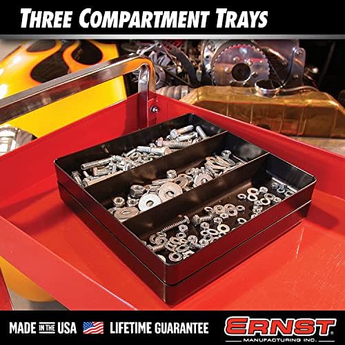Ernst Manufacturing Toolchest Tray: Stackable Garage Organizer Tray in Blue with 3 Compartments - For Trades, Mechanics, Electricians, Plumbers, Household Use, Hobbies - Heavy Duty - Made in the USA