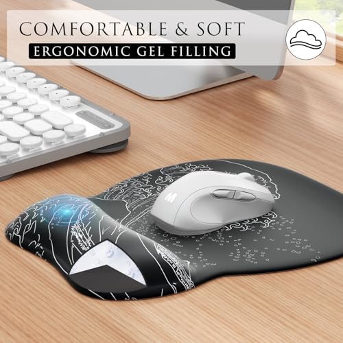 MROCO Ergonomic Mouse Pad with Gel Wrist Rest, 9.4 x 8.1 in, Kanagawa Wave