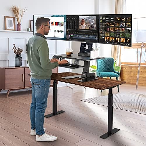 AVLT Electric Standing Desk Converter for Triple 32" Monitors Motorized