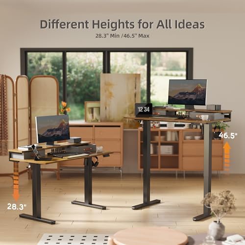 Seang Electric Standing Desk with 2 Drawers, 55 Inch, Rustic Brown