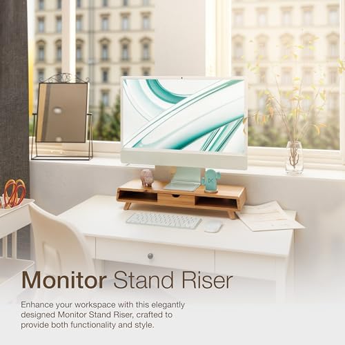 Tinamo Acacia Monitor Stand with Drawer, Multi-Purpose Storage (Patented)