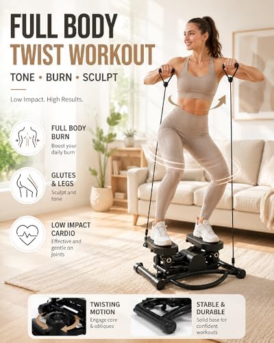 Rock Stepper Side to Side - Mini Stepper Exercise Machine for Home Workout, Rocking Stair Stepper with Resistance Bands & Mat, Portable Workout Equipment & Balance Board Alternative for Adults