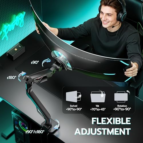 ARES WING Gas Spring Ultrawide Monitor Arm 57" 66Lbs USB VESA Dual Base