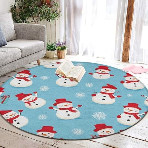 Soft Round Yoga Carpet, Office Chair Decor Round Mat for Carpet and Hardwood Floors Christmas Snowman