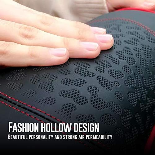 HAOTULE Car Leather Neck Pillows, Neck Rest Cushions,100% Memory Foam Cervical Support, Comfortable Travel car Seats and Home Office Soft Pillows, Red a Set (2 pcs)