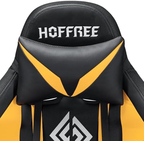 HOFFREE RGB Gaming Chair with Speakers Massage LED Lights Game Chair-Yellow