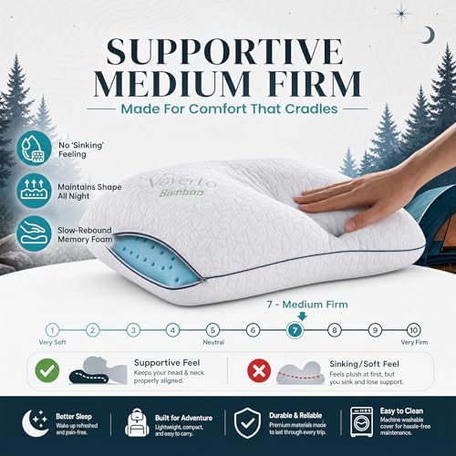 Vaverto Camping Pillow, Backpacking Memory Foam Travel Pillow 2-Pack