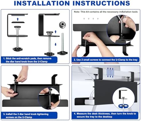 ZhiYo 16in Cable Management Under Desk Tray, 4.9in W x 5.9in H, Black