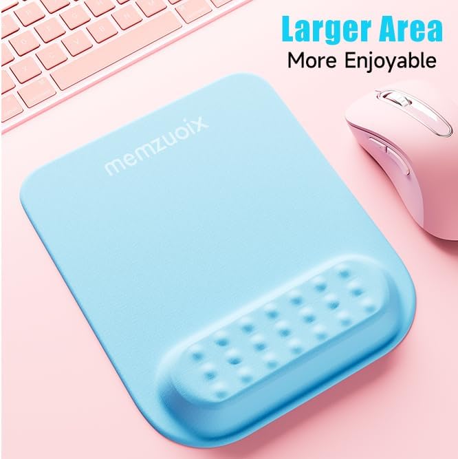 memzuoix Blue Ergonomic Mouse Pad with Wrist Rest Support,Premium Memory Foam Cushioning for Pain Relief, Non-Slip PU Base for Stable Smooth Control - Perfect for Laptop, Computer, and Home Office