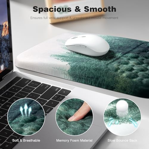 Ospelelf Mousepad with Wrist Rest Ergonomic Computer Comfortable Pain Relief Mouse Pad Wrist Support Green Forest Pattern