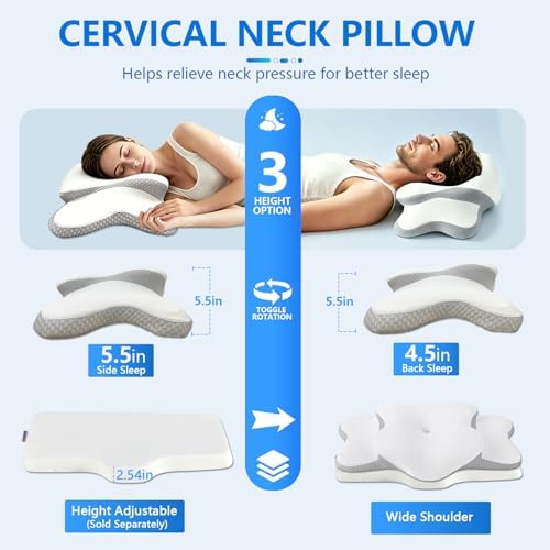 Cervical Neck Pillow for Neck Pain Relief & Side Sleeper | Ergo Pillow for Sleep Apnea, Neck Pain, and Snoring Relief | Orthopedic Memory Foam with Ergonomic Neck Support, White, Large