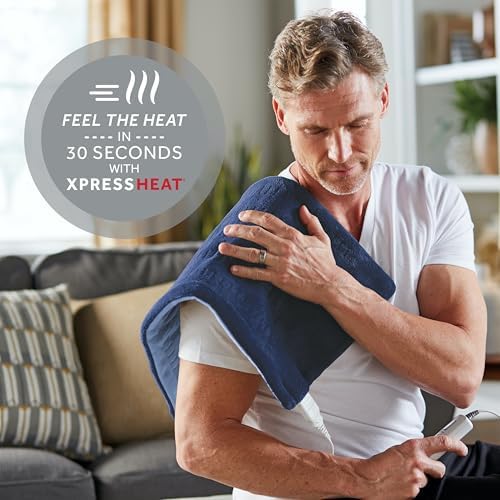 Sunbeam XL Heating Pad for Back Neck and Shoulder Pain Relief Auto Shut Off 6 Heat Settings Extra Large 12 x 24 Navy Ideal for Muscle Aches and Arthritis Pain