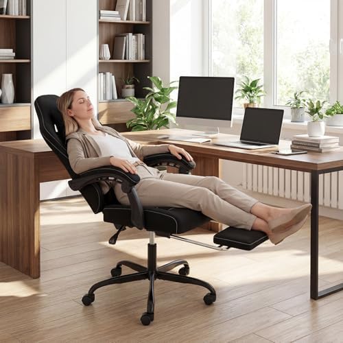 GIANTEX Gaming Chair, Ergonomic Computer Chair with Headrest, Lumbar Support, Linkage Armrests, Reclining Backrest & Footrest, High Back Swivel Office Chair, Video Game Chair (Black)