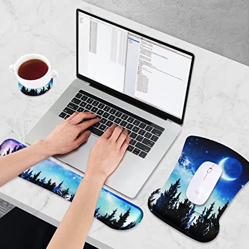 AIMSA Ergonomic Keyboard Wrist Rest and Mouse Pad with Wrist Support Set, Memory Foam Non-Slip Rubber Base, for Gaming, Working, Home, Office, Easy Typing, Pain Relief, Forest Moon Sky