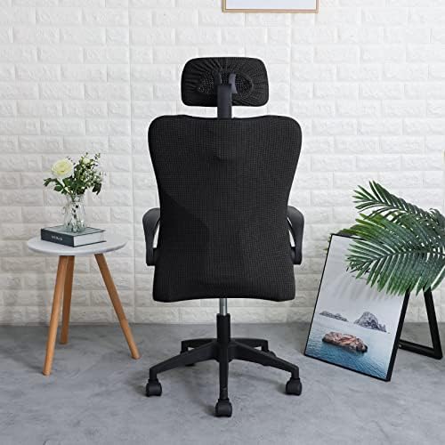 Black Ergonomic Office Chair Cover with Headrest Cover Water-Repellent Stretch 2-Piece Jacquard Office Desk Chair and Headrest Slipcover Cat Scratch Proof Washable