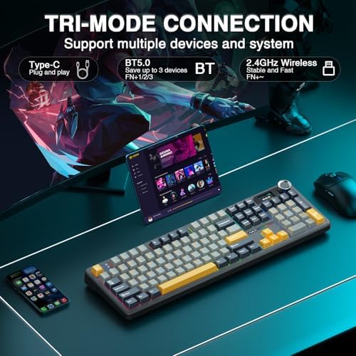 AULA F108 PRO - Wireless Mechanical Keyboard with Screen&Knob,Hot Swappable Gaming Keyboard with 8000mAh Battery,Pre-lubed Switches,RGB Backlit,PBT Keycaps Creamy Sounding Computer Keyboards,104 Keys