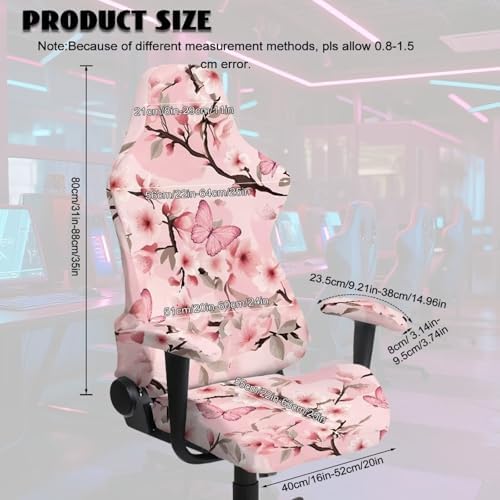 Pink Flower Gaming Chair Cover Stretchable Game Chair Slipcovers with 2 Armrest Covers, Scratch-Proof Gamer Desk Chair Covers for Computer Office Seat