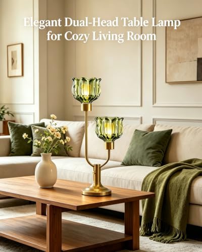 Lightdot Flower Table Lamp for Bedroom Vintage Green Glass Lamp Dimmable