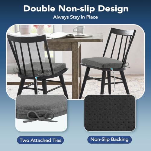 Chair Cushions for Dining Chairs, Non Slip Chair Pads with Ties and Washable Covers, Memory Foam Kitchen Chair Cushions Set of 8, 16"X16"X2.5", Dark Gray