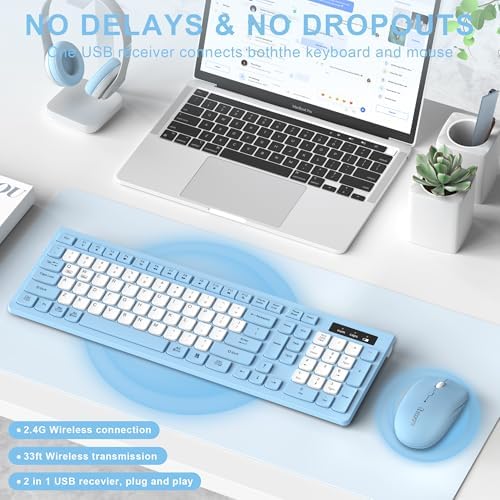 Wireless Keyboard and Mouse Combo Silent for Office and Home(Sky Blue-B)