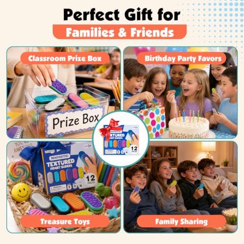 LESONG Magnetic Fidget Toys for Adults & Kids - Textured Sensory Fidget Sliders Quiet Stress Relief Toys for Autism ADHD - Magnets Fidgets for Classroom Prizes Travel Office Desk - 12 Pack