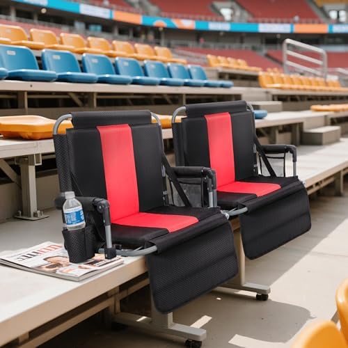 LET'S CAMP Folding Stadium Seats, 2 Pack Bleacher Chairs with Cup Holder